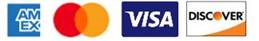 Images of accepted major credit and debit card icons options. American Express, MasterCard, Visa and Discover Card.